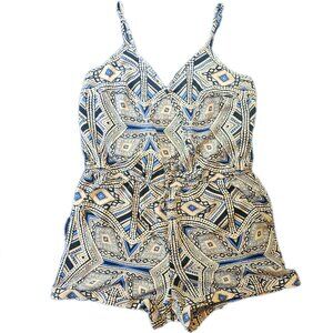 5/$25 Geometric Boho V-Neck Romper with Tie Waist